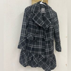 Vintage Esprit Black & Gray Plaid wool blend Pea Coat size medium
